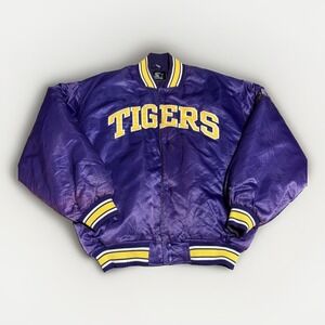 Vintage Starter LSU Tigers Satin Varsity Jacket Mens XL Purple Gold 90s NCAA